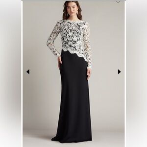 new Tadashi Shoji RANDALL EMBROIDERED CREPE GOWN CIM16206LXY-BK/IV